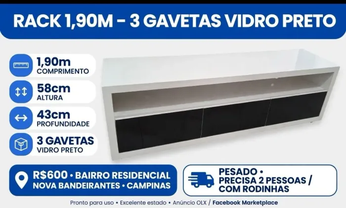Rack para TV com 3 gavetas