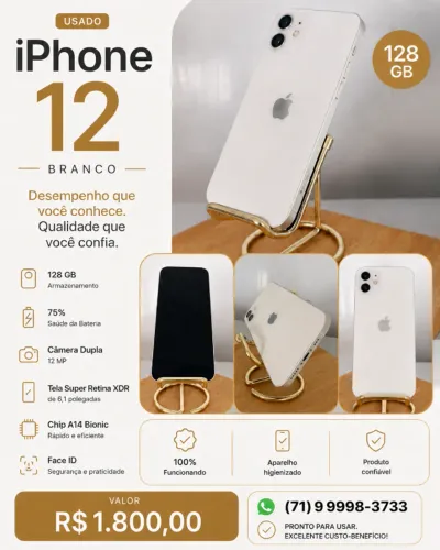 Iphone 12 usado 128gb branco