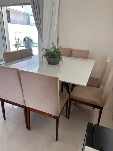 VENDO Mesa de jantar com 8 cadeiras - vidro branco