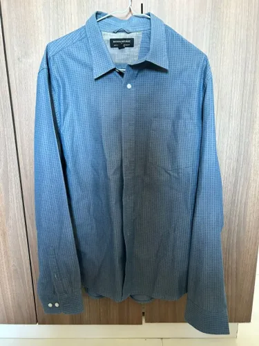 Camisa Social Banana Republic Slim Fit Azul Estampada Tam L
