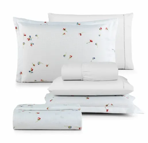 Kit 6 Peças Cobre leito + Jogo de lençol 100% Algodão 