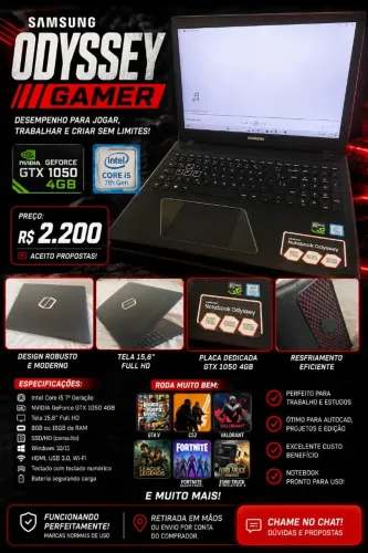 Notebook Gamer Samsung Odyssey GTX 1050 4GB Core i5 - Excelente Estado