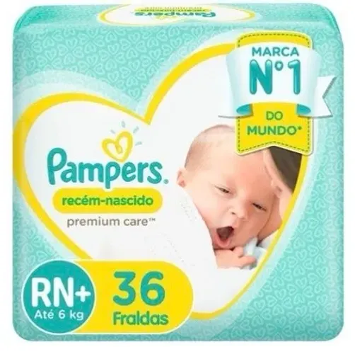 Fralda Pampers premium care RN+ até 6kg 36 unidades