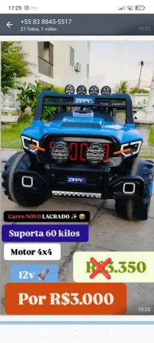 Carro 60 kilos infantil elétrico na PROMOÇÃO R$3.000