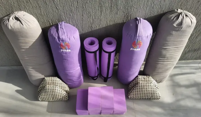 Acessórios Yoga 2 tapetes 4 bolsters 4 almofadas 10 blocos + brindes