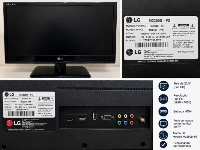 Monitor/TV LG 21,5? Full HD M2250D-PS - Funcionando Perfeitamente
