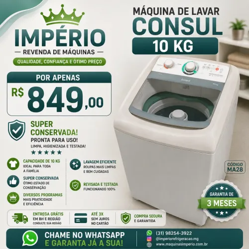 Máquina de Lavar Consul 10kg - Entrega Grátis