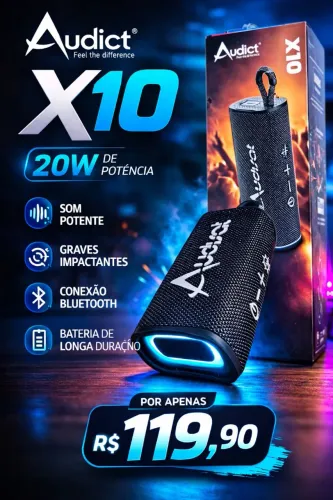 Caixa de Som Bluetooth Audisat X10 - 20W de Potência