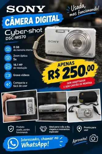 Vendo câmera digital Sony Cyber-shot DSC-W570, usada e funcionando! ?