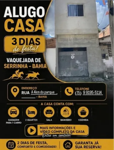 CASA PRA ALUGAR VAQUEJADA A 4KM DO PARQUE, ACEITO CARTÃO C/ACRESC.