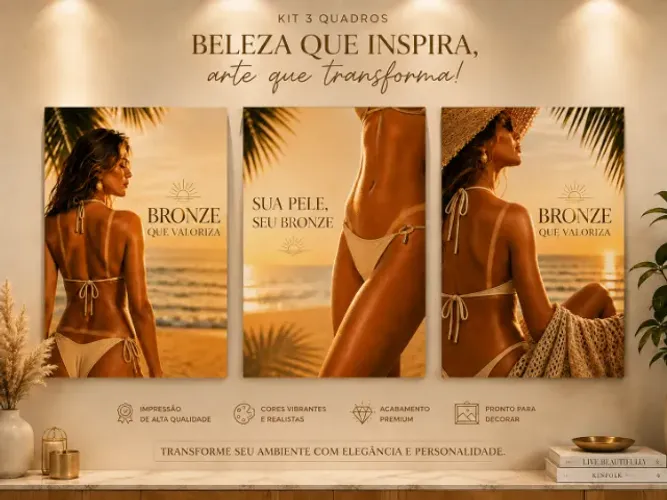 TRIO QUADROS DECORATIVOS BRONZEAMENTO