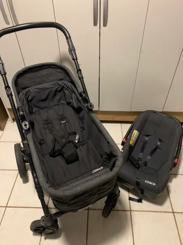 Kit Travel System Cosco Preto - Carrinho + Bebê Conforto + Base