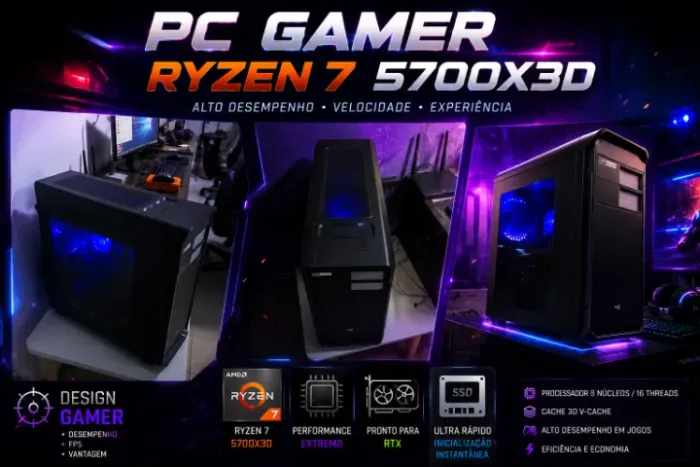 PC Gamer Ryzen 7 5700X3D - Base forte para alto desempenho e futuros upgrades
