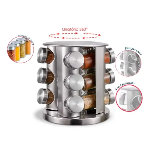 Porta Condimentos Giratório inox 12 Potes ? 360 Graus