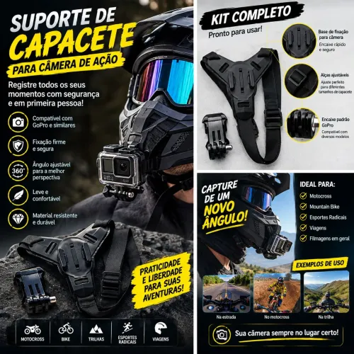 Suporte de Capacete para Câmera de Ação - GoPro e Similares