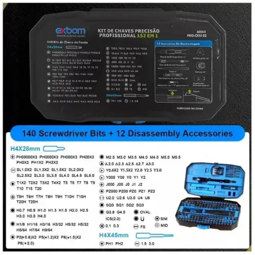 Chave de Precisão Kit com 152 Peças Profissional