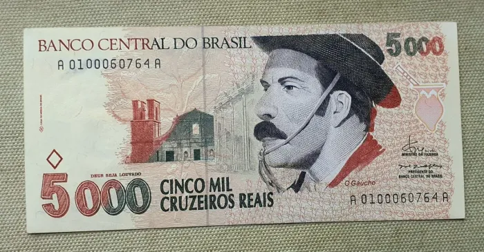 Cédula do Gaúcho - 5 mil cruzeiros sob. Linda