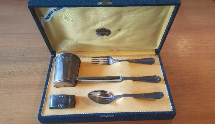 Conjunto antigo de talheres infantis em prata vix inox WOLFF
