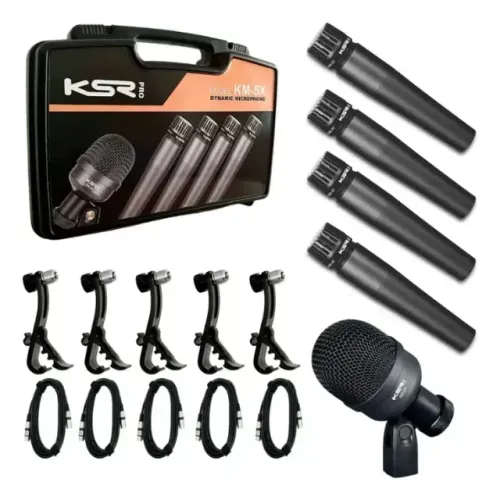 Kit Com 5 Microfone Ksr Para Bateria,bumbo E Percussão Km-5x