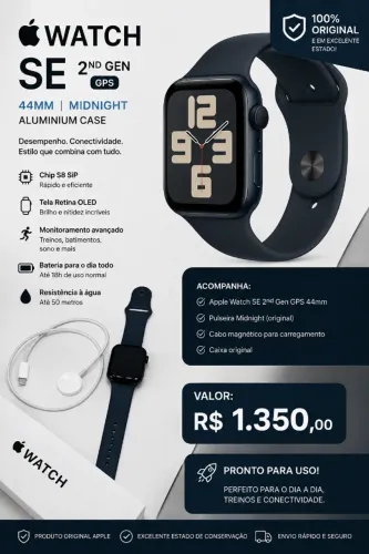 Apple Watch SE 2ª Geração GPS 44mm Midnight - Impecável!