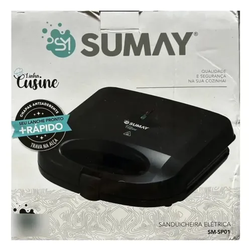 Sanduicheira Grill Elétrica Antiaderente Sumay Preto 220v