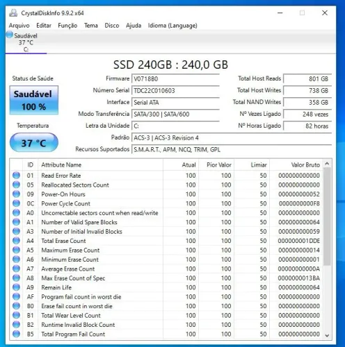 SSD 240 GB - BestMemory 100% DE SAÚDE