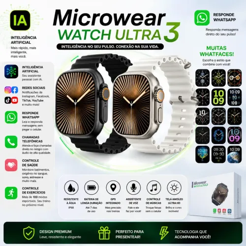 Smartwatch Microwear Ultra 3 WhatsApp Voice 49mm