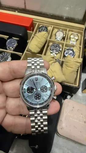 Relógio Timex Marlin Cronógrafo Azul Gelo 40mm Prateado Ice Blue Azul