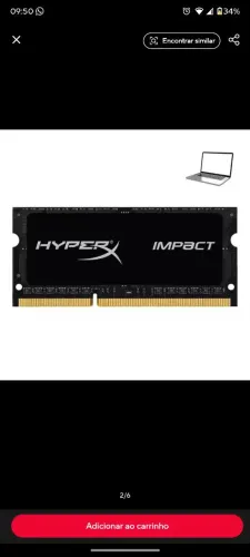 Memória RAM PARA NOTEBOOK KINGSTON HYPERX IPACTO DDR4 GB 2133MHZ