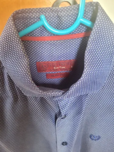 Camisa Social Via Veneto Slim Fit Azul Estampada Tam. 2