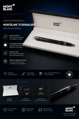 Caneta Esferográfica Montblanc Starwalker Preta Rutênio!