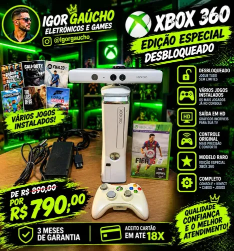 Xbox 360 desbloqueado, edição especial com vários jogos, completo, raridade 