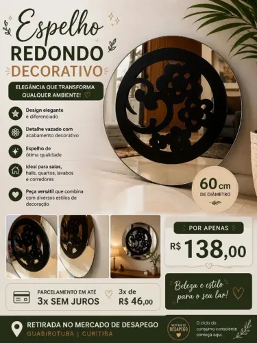 ESPELHO REDONDO DECORATIVO - 60 CM