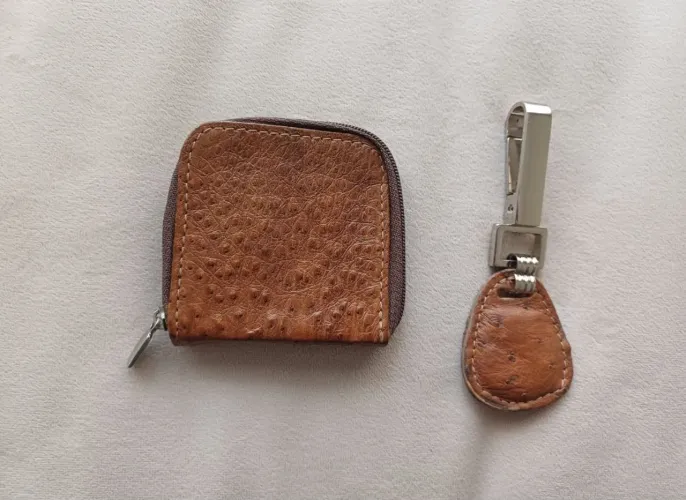 Porta moedas e chaveiro couro avestruz legítimo 