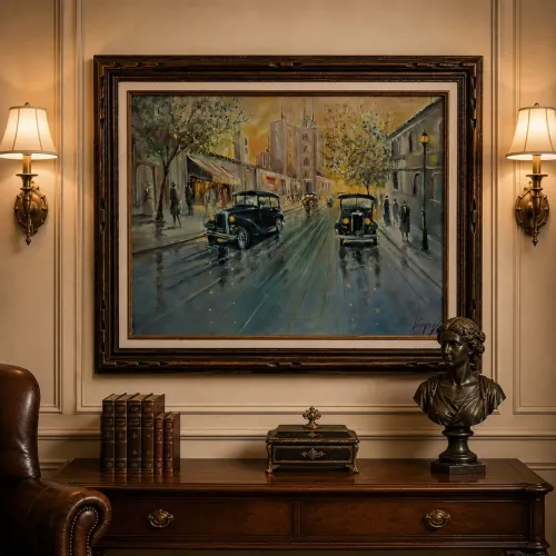 Antigo quadro pintura em tela estilo impressionista
