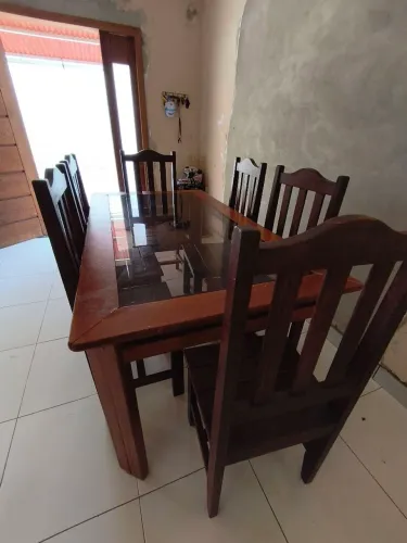 Mesa Madeira Tampo de Vidro 6.Lugares