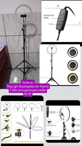 Ring Light 10 polegadas com Tripé de 2.10m com suporte de celular.
