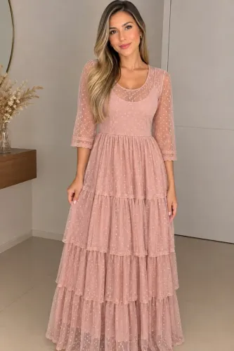 Vestido rose de renda 