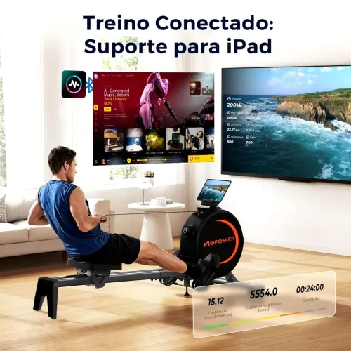 Aparelho de Remo Ergométrico Dobrável - Resistência Magnética 8 Níveis, Design Compacto