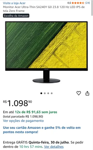 Monitor acer 24 polegadas