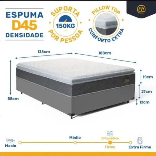 Cama Box Casal [Usada] + Colchão De Espuma D45 C/ Pillow Top