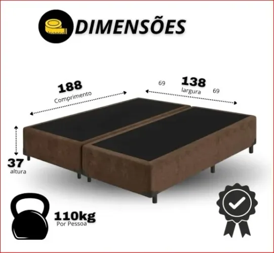 Base Cama box Casal Bipartido Diversas Cores 69x188x38