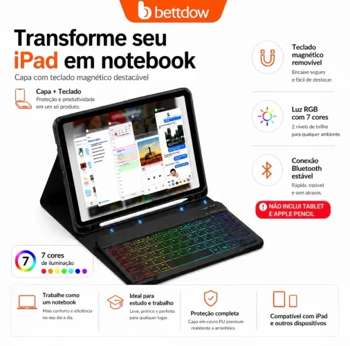 Capa magnética + teclado bettdow iPad 11 A16