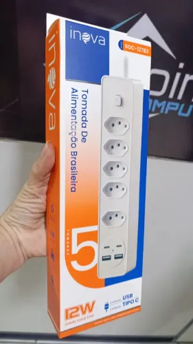 Filtro de Linha Extensão Elétrica Inova SOC-12783 5 Tomadas + Tipo C + Usb Loja Coimbra