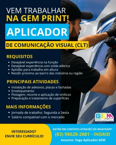 Vaga de Aplicador de Comunicação Visual