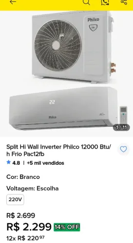 ar condicionado split Philco, novo