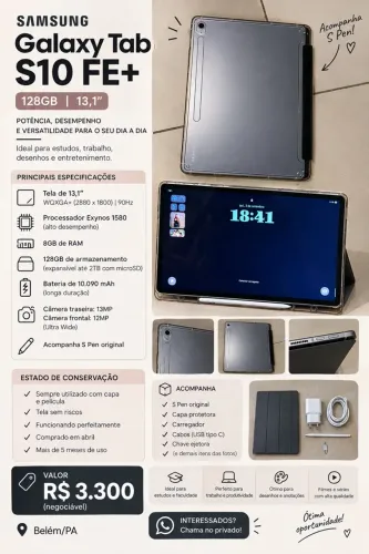 Samsung Galaxy Tab S10 FE+ 128GB ? R$ 3.100 á vista