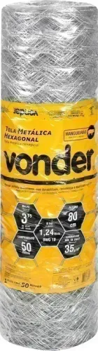Tela metálica hexagonal, malha 3", 18 BWG x 0,8 m, com 50 m, mangueirão, VONDER