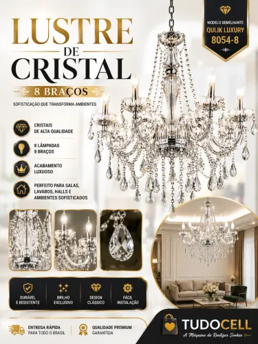 LUSTRE DE CRISTAL 8 BRAÇOS 