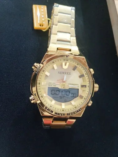 Relógio Newrex Masculino Dourado Analógico + Digital - Novo
